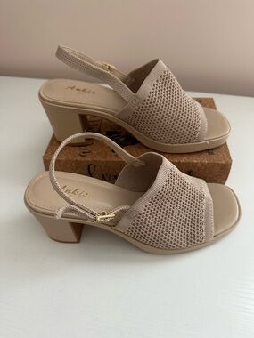 Ankis Women's Beige Knit Slingback Heels